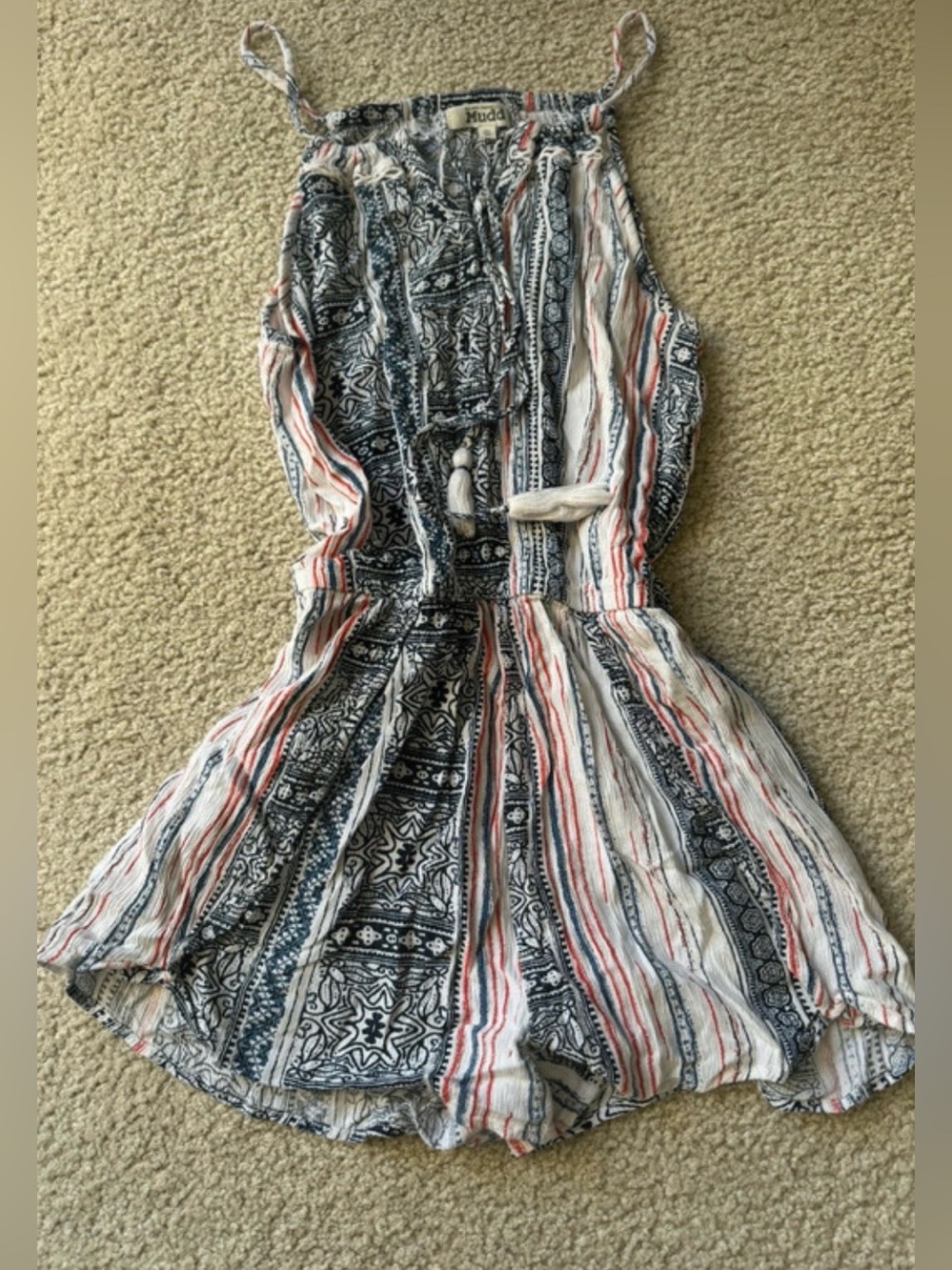 Mudd Navy, White & Coral Patterned Halter Romper casual